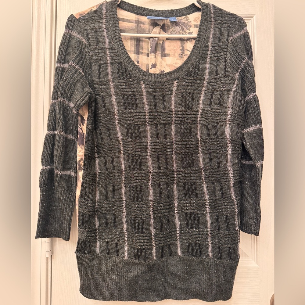 Simply Vera Wang Women's Plaid Knit Sweater - Black and Gray w/silver Speckle